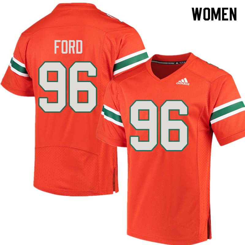 Women Miami Hurricanes #96 Jonathan Ford College Football Jerseys Sale-Orange